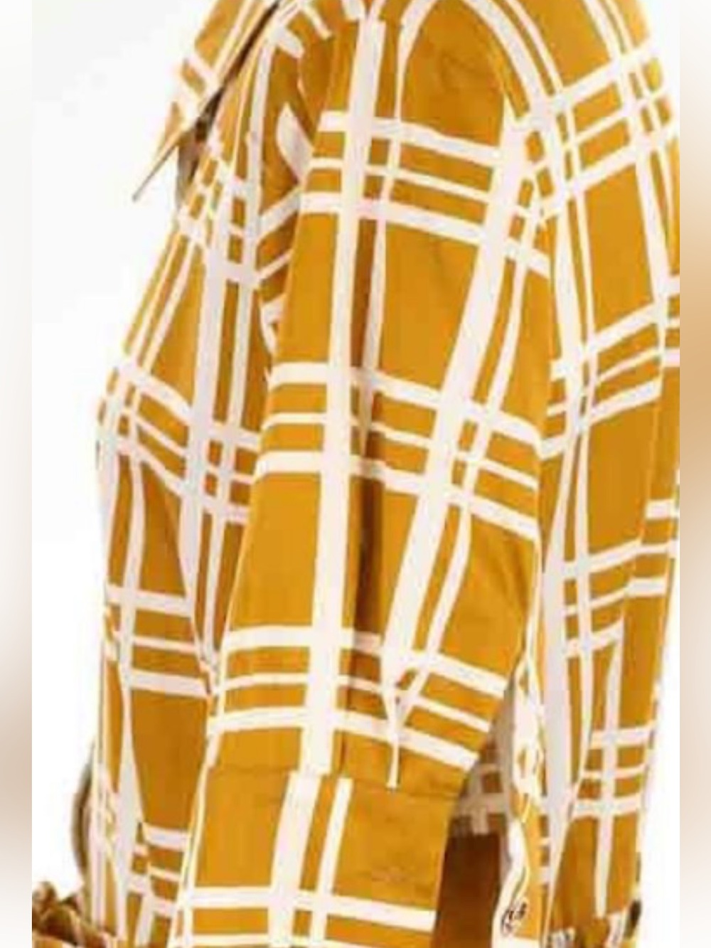 New with tag LK Bennett Mustard Plaid Midi Shirt Dress with White Hem - Picture 5 of 8